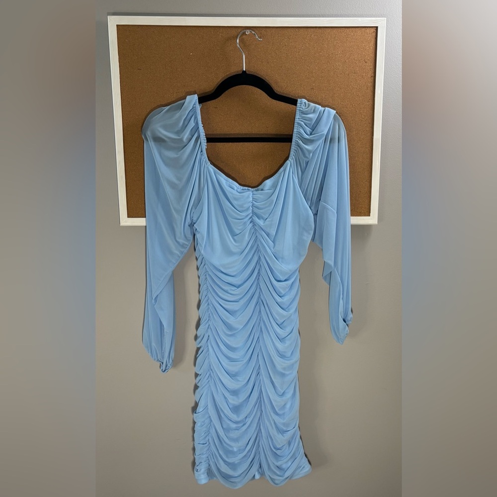 Light Blue Tight Ruffle Dress - Picture 3 of 4